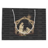 Elegant Black Silver Natitivity Merry Kerstmis Groot Cadeauzakje (Achterkant)