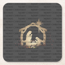 Elegant Black Silver Natitivity Merry Kerstmis Kartonnen Onderzetters