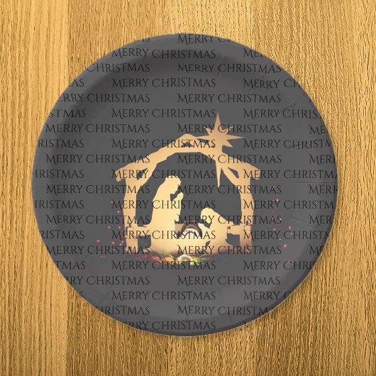 Elegant Black Silver Natitivity Merry Kerstmis Papieren Bordje