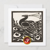 ELEGANT BLACK SILVER PEACOCK, RED RUBY GEM MONOGRA KAART (Voorkant)