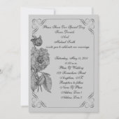Elegant Black Silver Peony Flower Wedding Invite Kaart (Voorkant)
