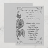 Elegant Black Silver Peony Flower Wedding Invite Kaart (Voorkant / Achterkant)