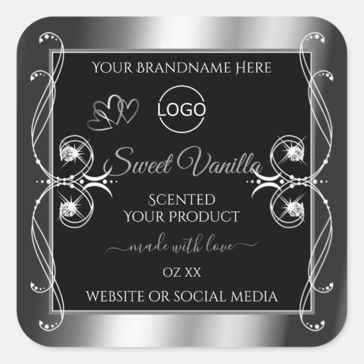 Elegant Black Silver Product Labels Diamonds Logo (Voorkant)