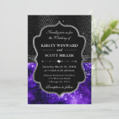 Elegant Black Silver Purple Galaxy Glitter Wedding Kaart (Staand voorkant)