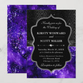 Elegant Black Silver Purple Galaxy Glitter Wedding Kaart (Voorkant / Achterkant)