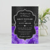 Elegant Black Silver Purple Glitter Wedding Kaart (Staand voorkant)