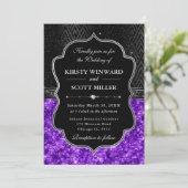 Elegant Black Silver Purple Sequin Glitter Wedding Kaart (Staand voorkant)