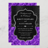 Elegant Black Silver Purple Sequin Glitter Wedding Kaart (Voorkant / Achterkant)