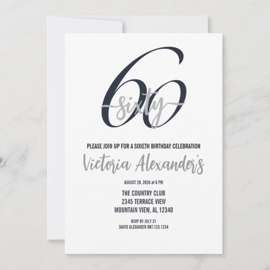 Elegant Black Silver Script 60th Birthday Kaart (Voorkant)