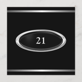 Elegant Black Silver Stripe 21st Birthday Male Kaart