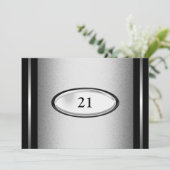 Elegant Black Silver Stripe 21st Birthday Male Kaart (Staand voorkant)