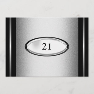 Elegant Black Silver Stripe 21st Birthday Male Kaart