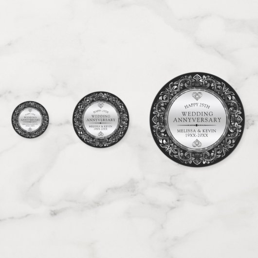 Elegant Black & Silver Wedding Jubileum Confetti (Achterkanten)
