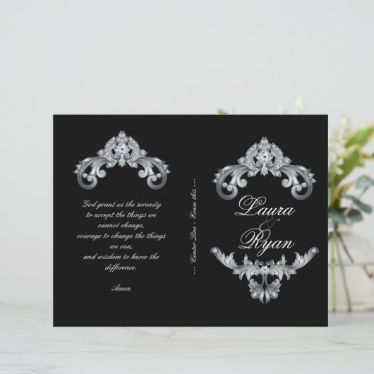 Elegant Black Silver Wedding Program Flyer (Staand voorkant)