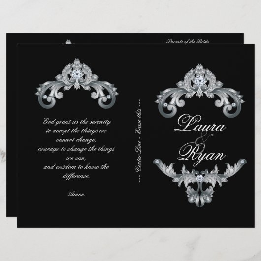 Elegant Black Silver Wedding Program Flyer (Voorkant / Achterkant)