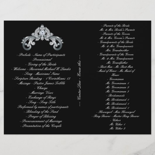 Elegant Black Silver Wedding Program Flyer (Achterkant)