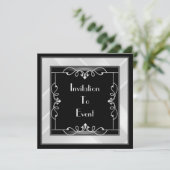 Elegant Black Silver White Art Deco Uitnodiging (Staand voorkant)