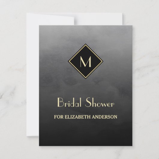 Elegant Black Simple Gold Monogram Vrijgezellenfee Kaart (Voorkant)