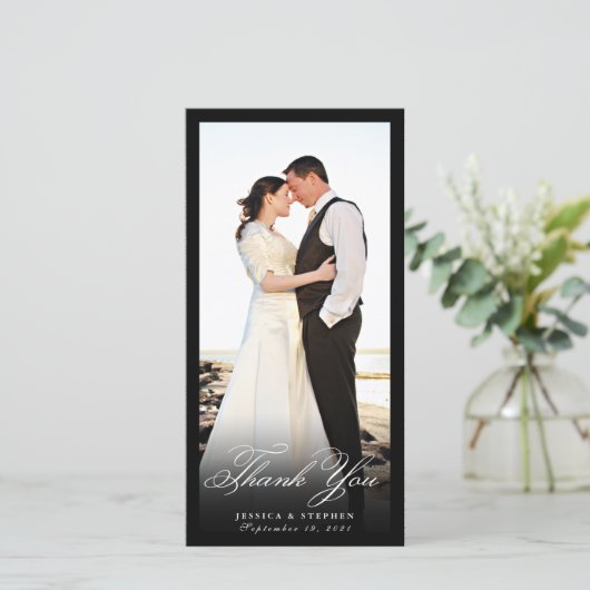 Elegant Black Simple Hartelijk dank voor de 8x4-fo Bedankkaart (Staand voorkant)