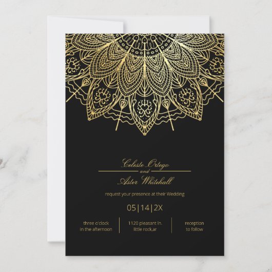 Elegant Black Simple Mandala Wedding Kaart (Voorkant)
