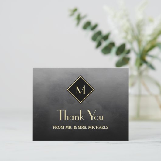 Elegant Black Simple met Gold Monogram Hartelijk d Briefkaart (Staand voorkant)