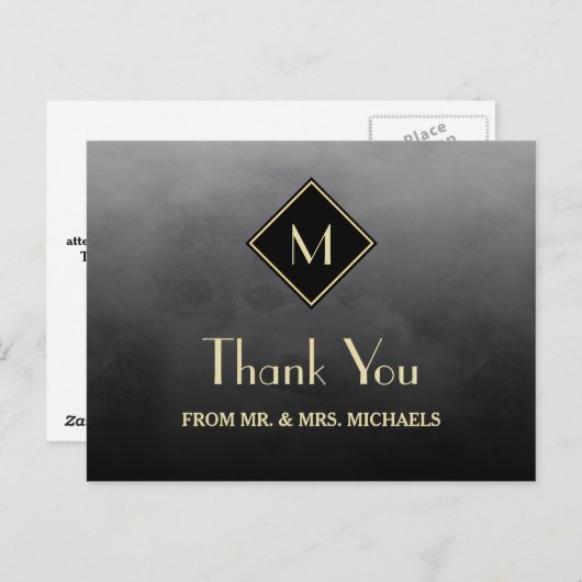 Elegant Black Simple met Gold Monogram Hartelijk d Briefkaart (Voorkant / Achterkant)