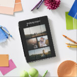 Elegant Black Simple Photo Collage Modern iPad Air Cover<br><div class="desc">Moderne iPad-cover met een eenvoudig en minimaal ontwerp met een fotocollage van vier van uw favoriete afbeeldingen,  samen met jouw naam in een elegant script over een zwarte achtergrond.</div>