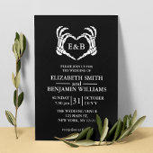 Elegant Black Skeleton Heart Gothic Wedding Kaart