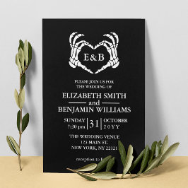 Elegant Black Skeleton Heart Gothic Wedding Kaart