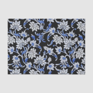 Elegant Black, Smoky Blue en White Floral Vine Tissuepapier