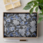 Elegant Black, Smoky Blue en White Floral Vine Tissuepapier (Geschenk)
