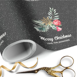 Elegant Black Snowflake Christmas Script Cadeaupapier