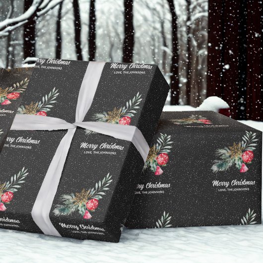 Elegant Black Snowflake Christmas Script Cadeaupapier