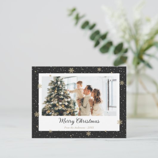 Elegant Black Snowflake Feestdagenkaart (Staand voorkant)