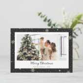 Elegant Black Snowflake Photo Merry Kerstry Feestdagenkaart (Staand voorkant)