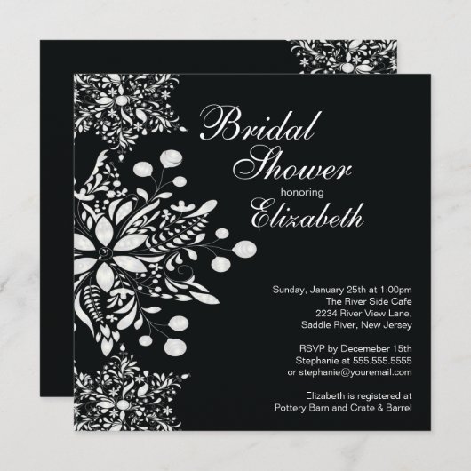 Elegant Black Snowflakes Winter Vrijgezellenfeest Kaart (Voorkant / Achterkant)