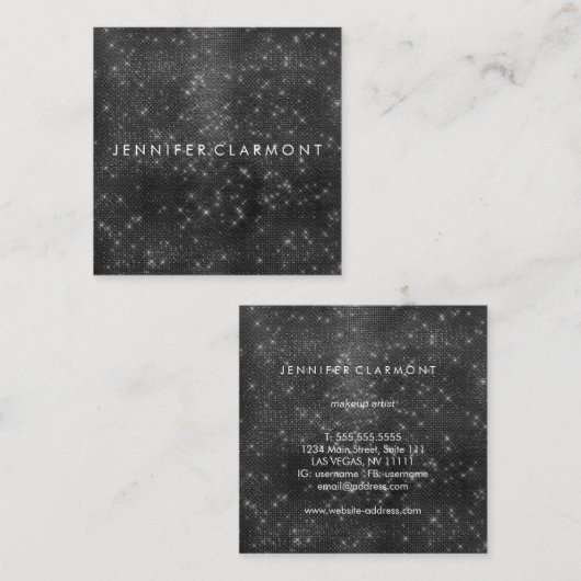Elegant Black Sparkle Beaukle Stylist Vierkante Visitekaartje (Voorkant / Achterkant)