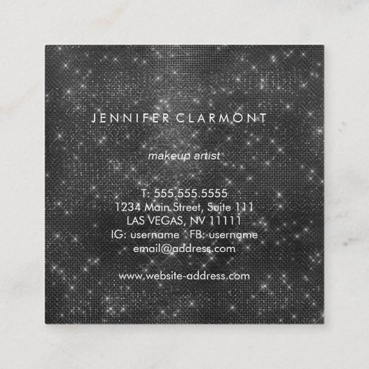 Elegant Black Sparkle Beaukle Stylist Vierkante Visitekaartje (Achterkant)