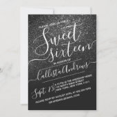 Elegant Black Sparkly Glitter Ombre Sweet 16 Kaart (Voorkant)