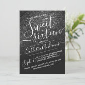 Elegant Black Sparkly Glitter Ombre Sweet 16 Kaart (Staand voorkant)