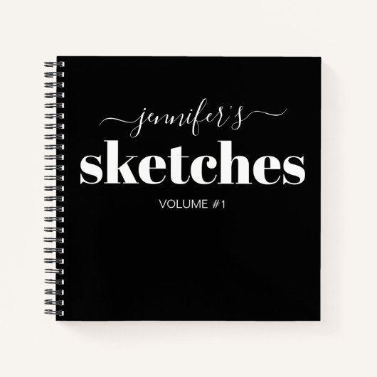 Elegant Black Specialized Sketchbook Jouw naam Notitieboek (Voorkant)