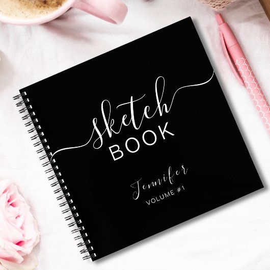 Elegant Black Specialized Sketchbook Jouw naam Notitieboek