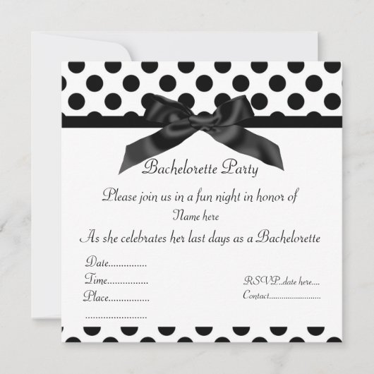 ELEGANT BLACK SPOT BACHELORETTE PARTY INVITATION KAART (Voorkant)