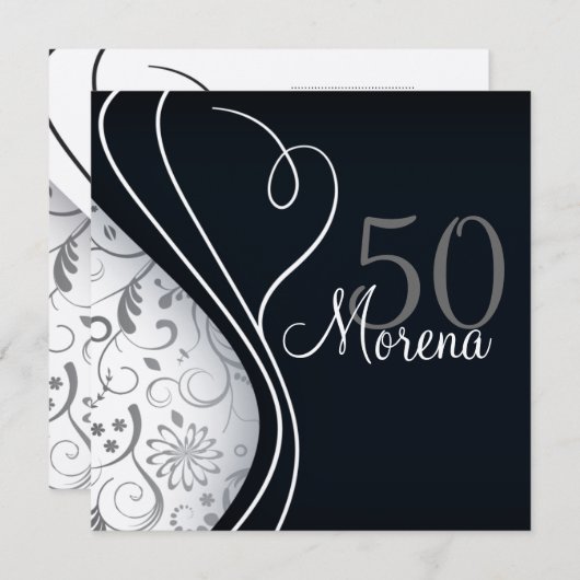 Elegant Black Square Invitation Kaart (Voorkant / Achterkant)