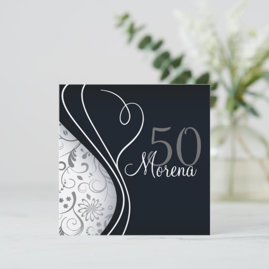Elegant Black Square Invitation Kaart (Staand voorkant)
