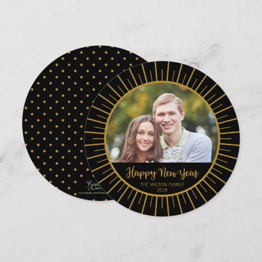 Elegant Black Starburst Happy Nieuwjaarsfoto Feestdagenkaart (Voorkant / Achterkant)
