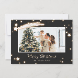 Elegant Black Stars Photo Merry Kerstkaarten Feestdagenkaart