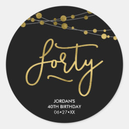 Elegant Black Strings of Lights 40th Birthday Ronde Sticker