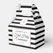 Elegant Black Stripe Gold First Heilige Communie Bedankdoosjes (Voorkant Zijde)