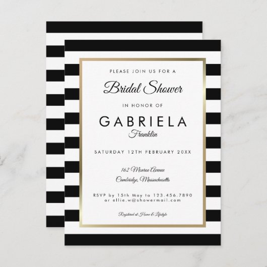 Elegant Black Stripe Gold Vrijgezellenfeest Uitnodiging Briefkaart (Voorkant / Achterkant)